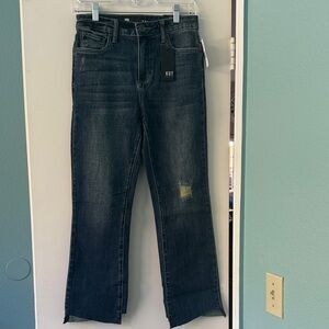 Kut from the Kloth Kelsey Ankle Flare, Distressed Dark Blue Straight Jeans